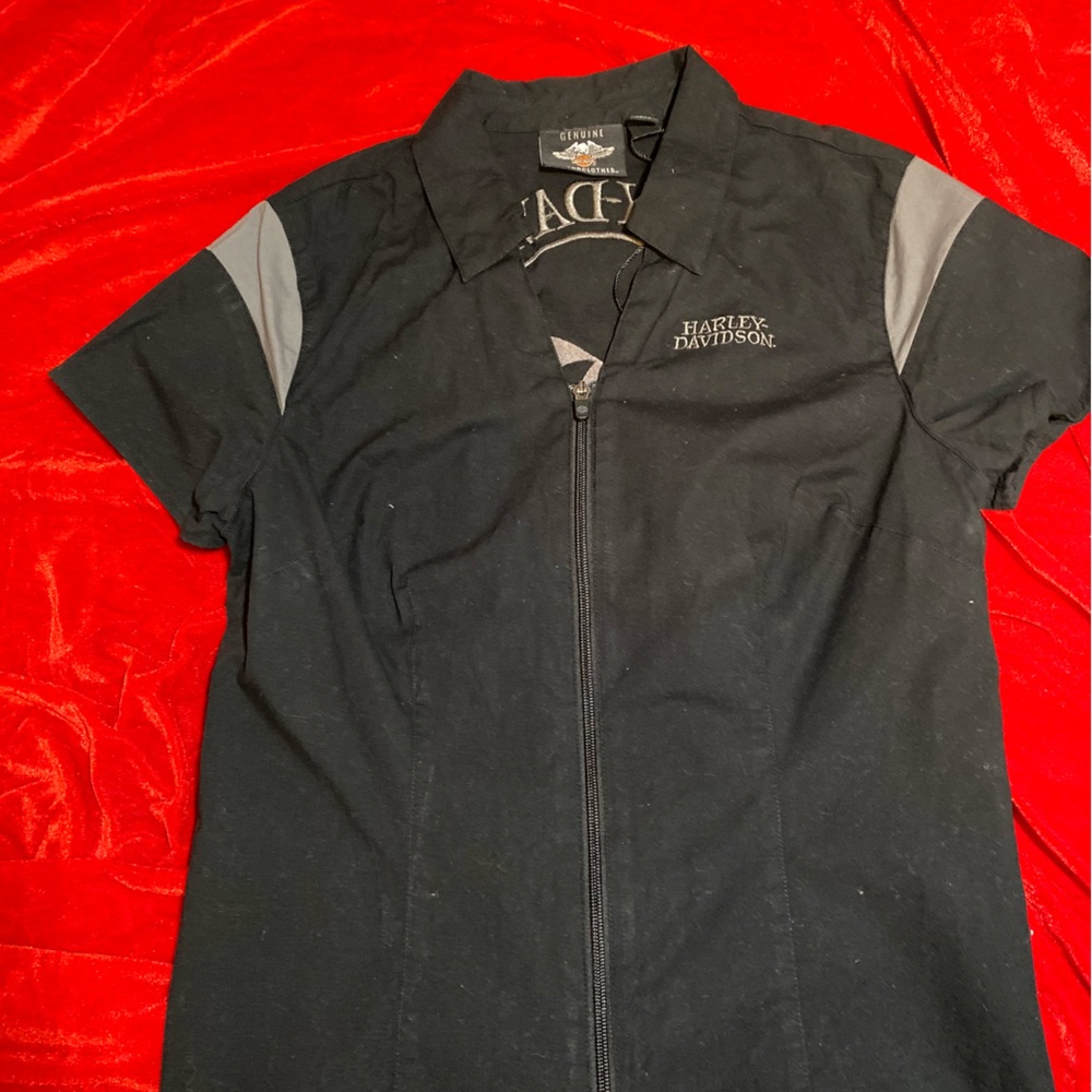 Harley-Davidson Black and Silver Zip Up Cotton Shirt